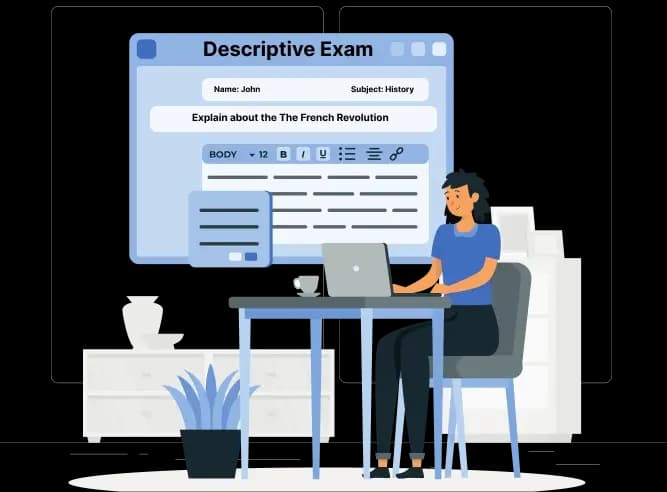 A candidate writing a descriptive exam answer in the Eklavvya editor