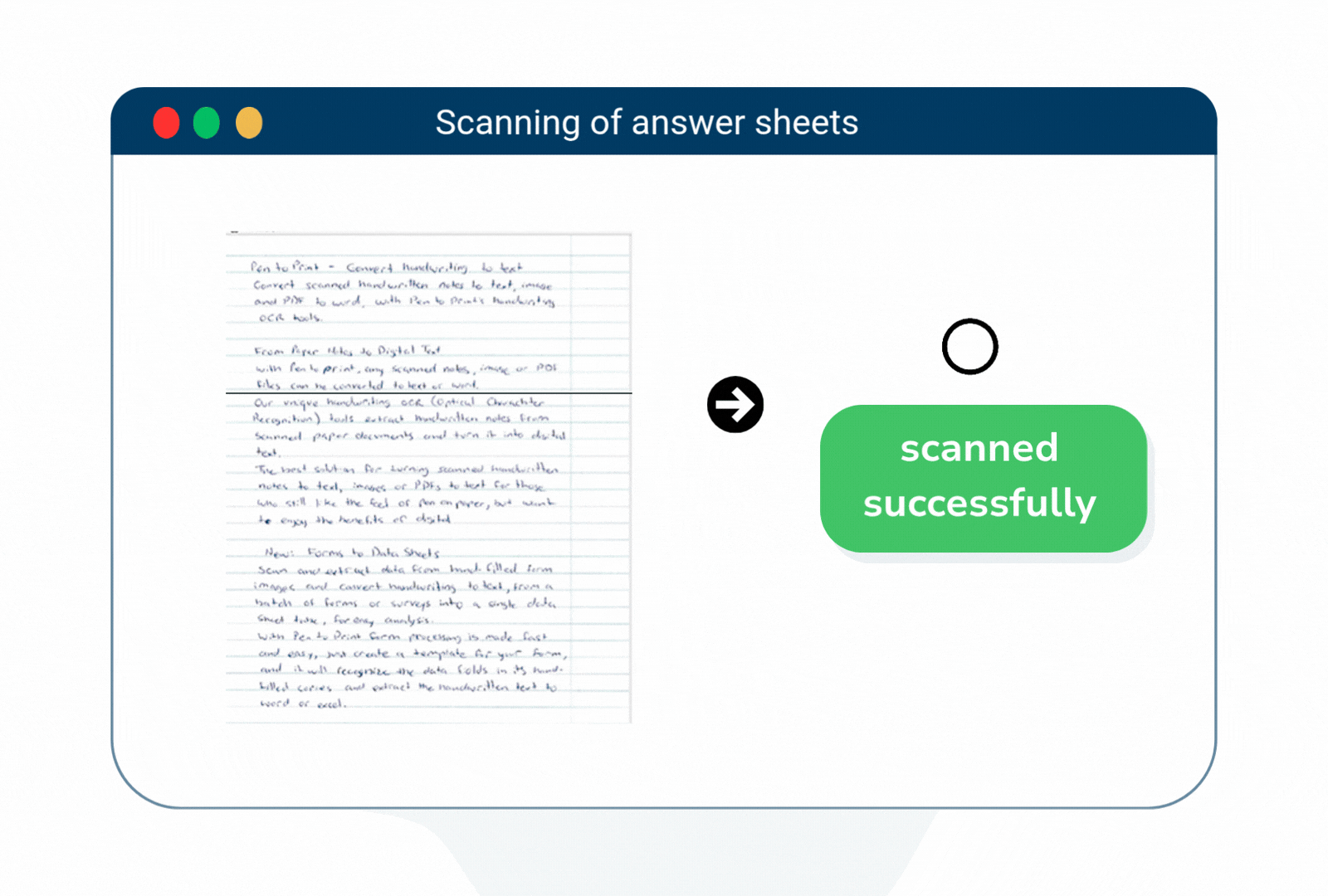 The onscreen marking system working through a scanned booklet, with the mark palette beside it