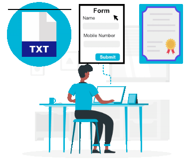 A document, an online form and a certificate being processed for verification